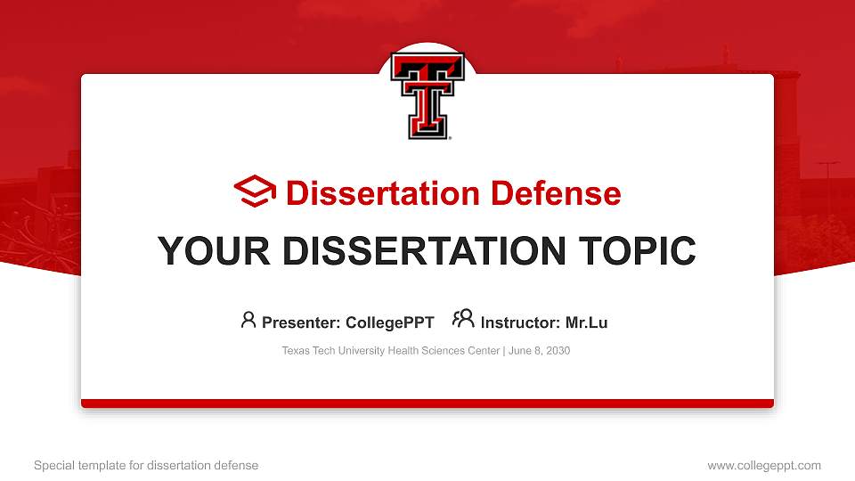 Texas Tech University Health Sciences Center Graduation Thesis Defense PPT Template16:9 ratio PPT effect preview image