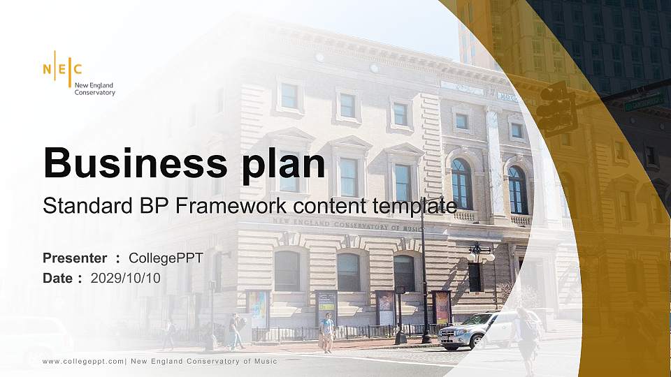 New England Conservatory of Music Competition/Entrepreneurship Contest PPT Template16:9 ratio PPT effect preview image