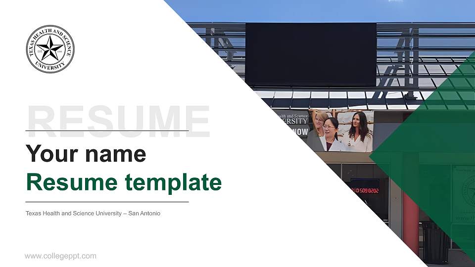 Texas Health and Science University – San Antonio Resume PPT Template16:9 ratio PPT effect preview image