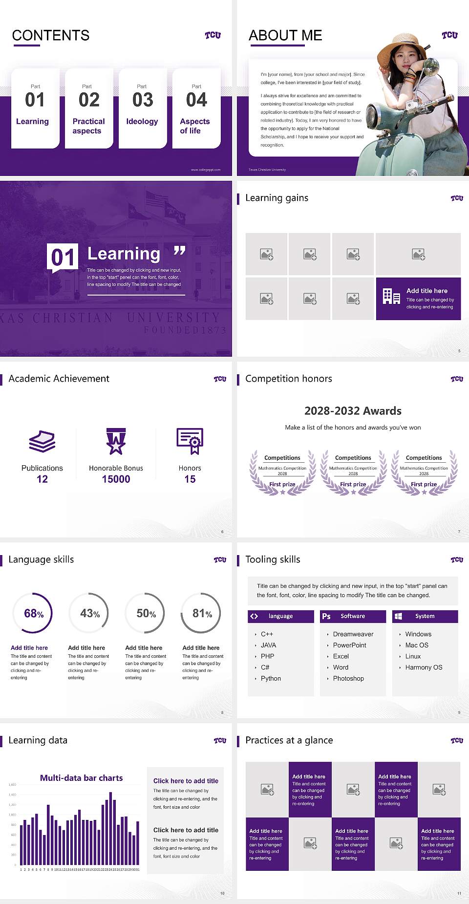 Texas Christian University National Scholarship Defense PPT Template4:3 ratio PPT effect preview image2
