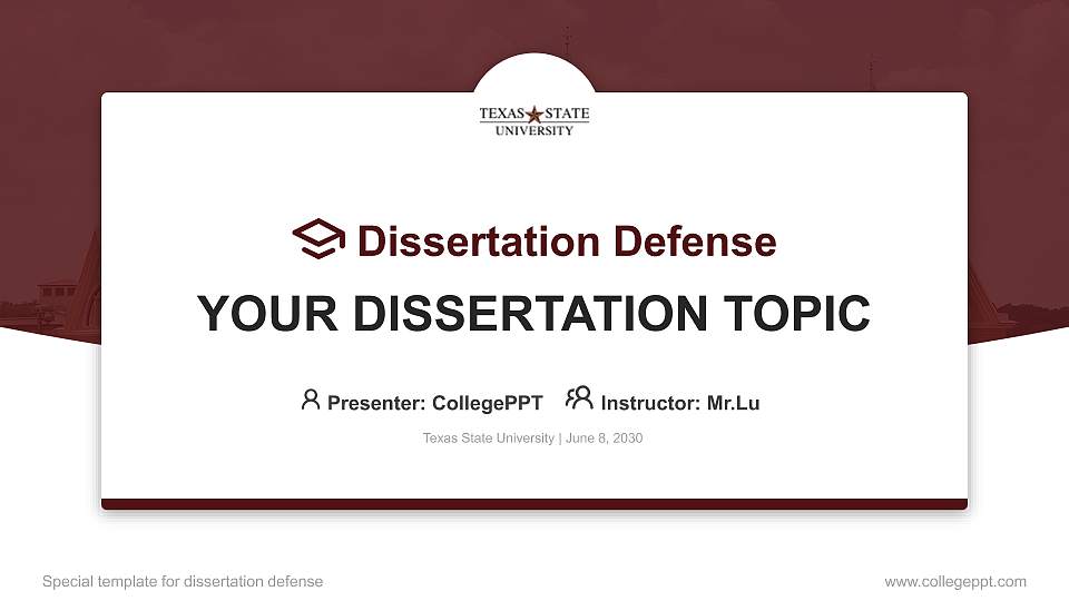 Texas State University Graduation Thesis Defense PPT Template16:9 ratio PPT effect preview image