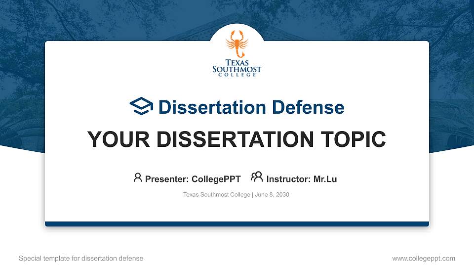 Texas Southmost College Graduation Thesis Defense PPT Template16:9 ratio PPT effect preview image