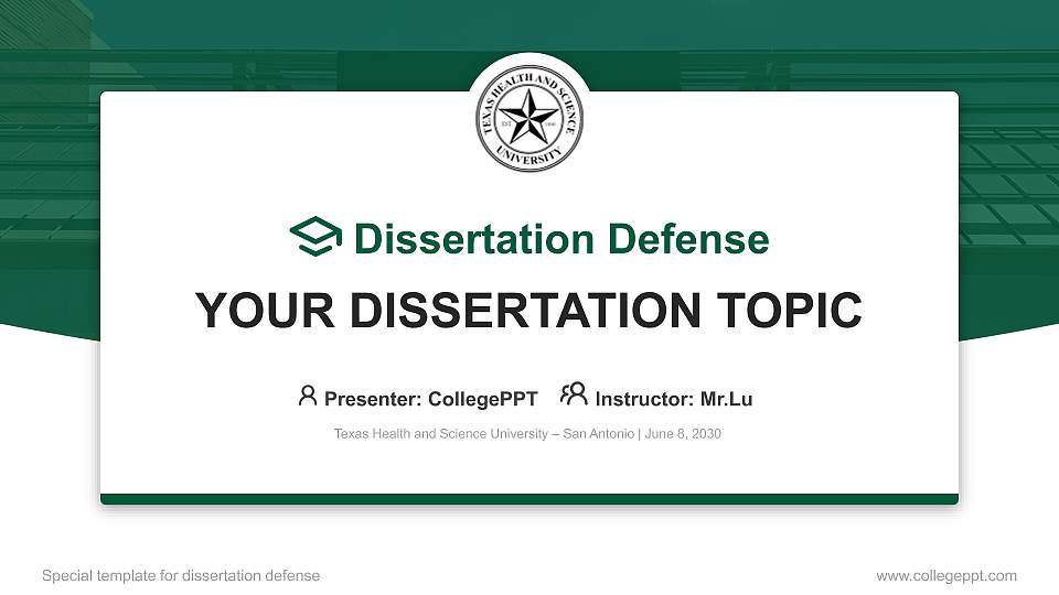 Texas Health and Science University – San Antonio Graduation Thesis Defense PPT Template16:9 ratio PPT effect preview image