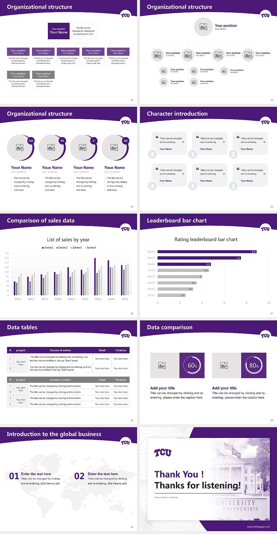 Texas Christian University Academic Presentation/Research Findings Report PPT Template4:3 ratio PPT effect preview image4