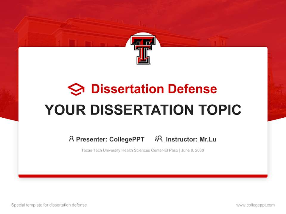 Texas Tech University Health Sciences Center-El Paso Graduation Thesis Defense PPT Template4:3 ratio PPT effect preview image7