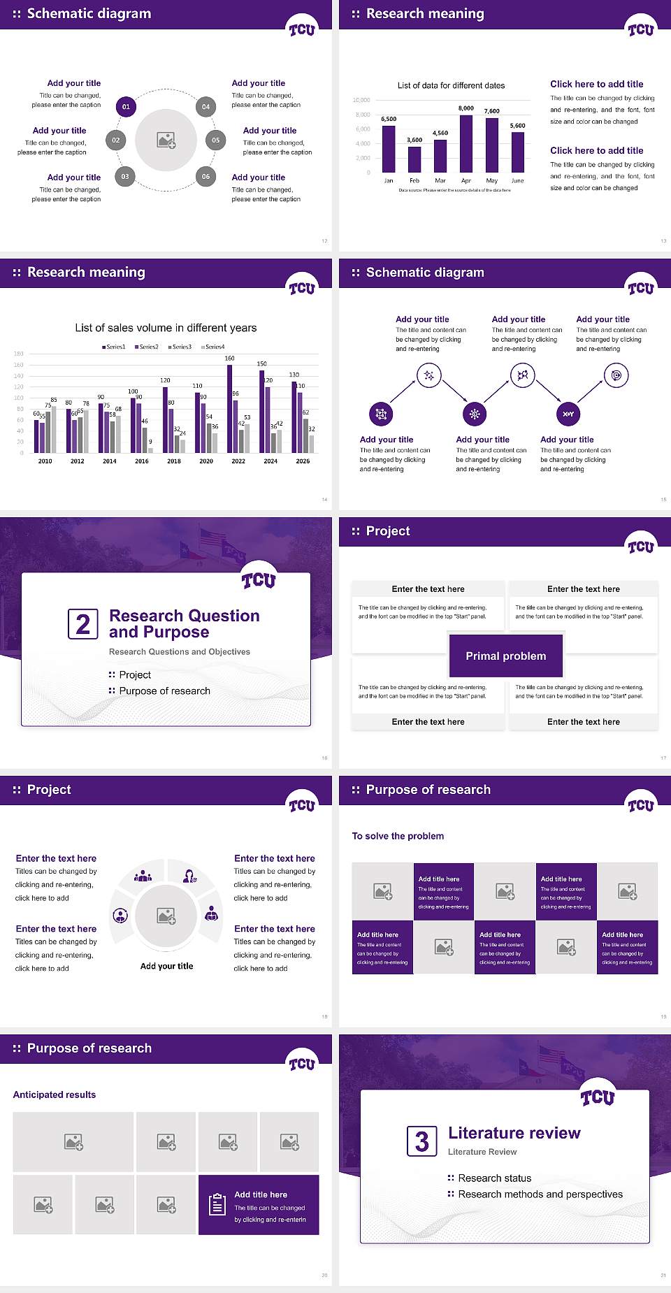 Texas Christian University Graduation Thesis Defense PPT Template4:3 ratio PPT effect preview image3