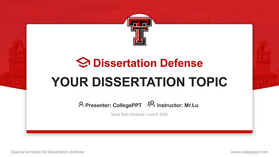 Texas Tech University Graduation Thesis Defense PPT Template16:9 ratio PPT effect preview image