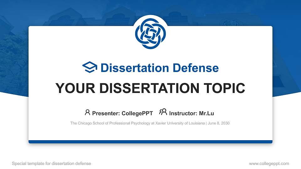 The Chicago School of Professional Psychology at Xavier University of Louisiana Graduation Thesis Defense PPT Template16:9 ratio PPT effect preview image