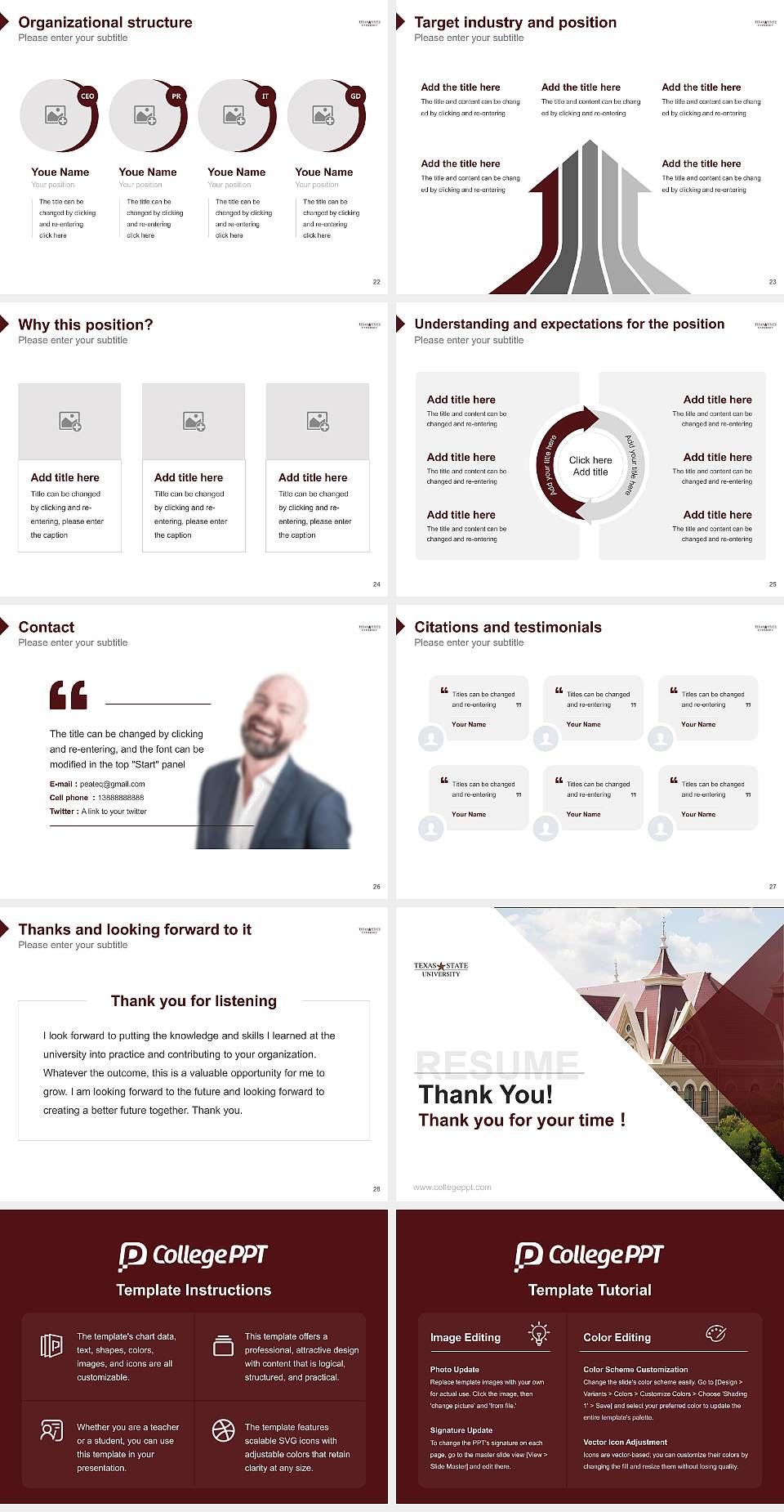 Texas State University Resume PPT Template4:3 ratio PPT effect preview image4