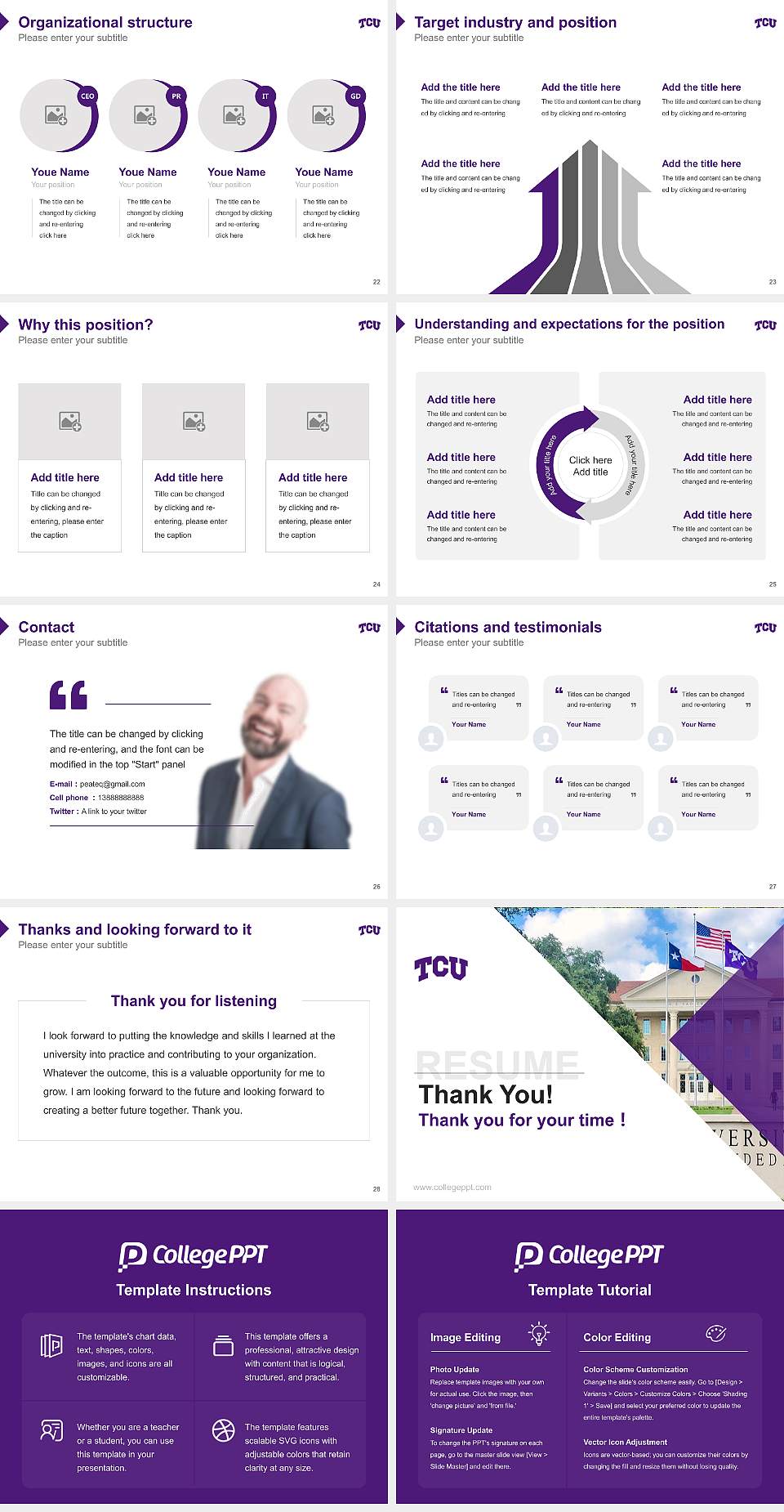 Texas Christian University Resume PPT Template4:3 ratio PPT effect preview image4
