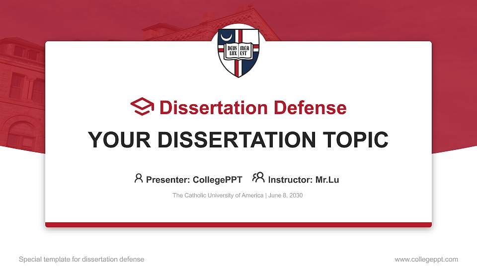 The Catholic University of America Graduation Thesis Defense PPT Template16:9 ratio PPT effect preview image