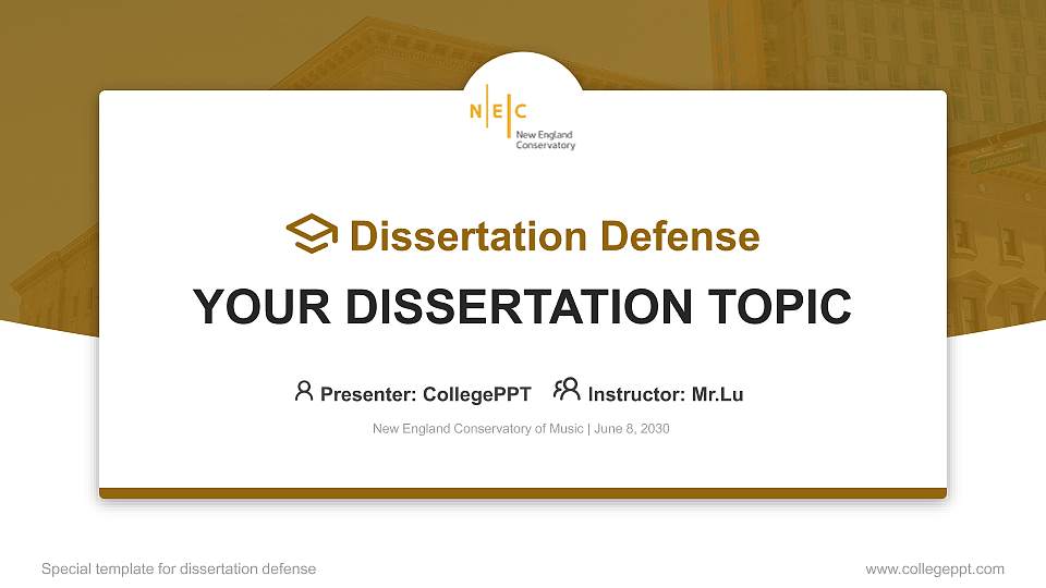 New England Conservatory of Music Graduation Thesis Defense PPT Template16:9 ratio PPT effect preview image