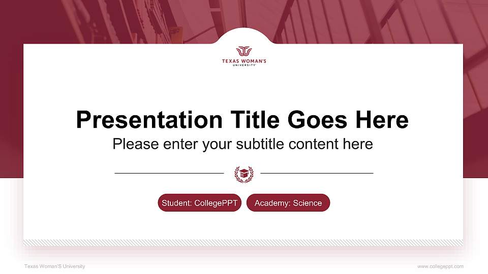 Texas Woman’S University National Scholarship Defense PPT Template16:9 ratio PPT effect preview image