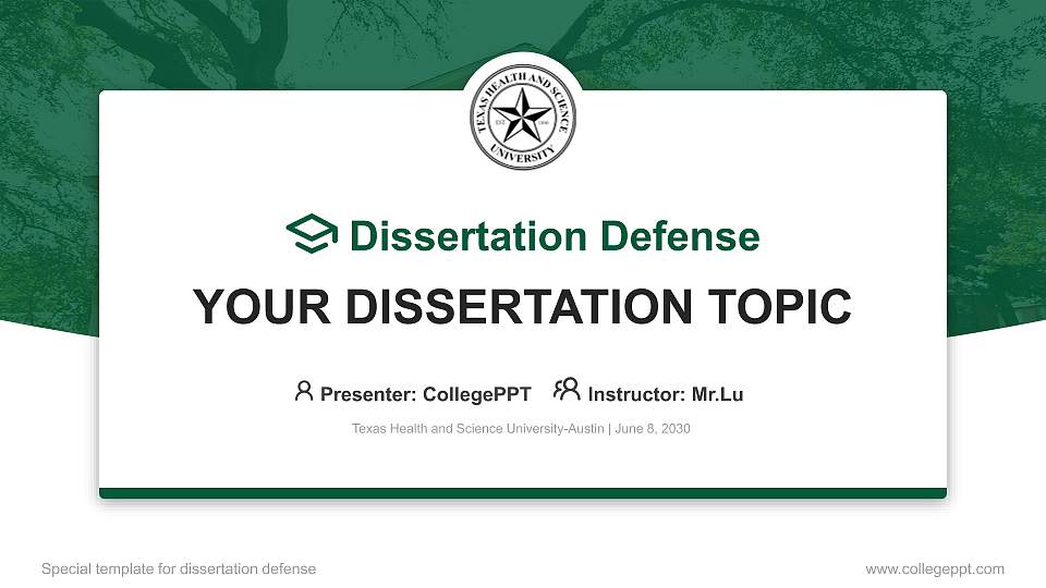 Texas Health and Science University-Austin Graduation Thesis Defense PPT Template16:9 ratio PPT effect preview image