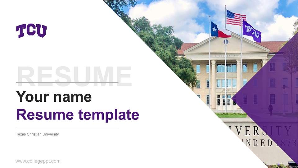 Texas Christian University Resume PPT Template16:9 ratio PPT effect preview image