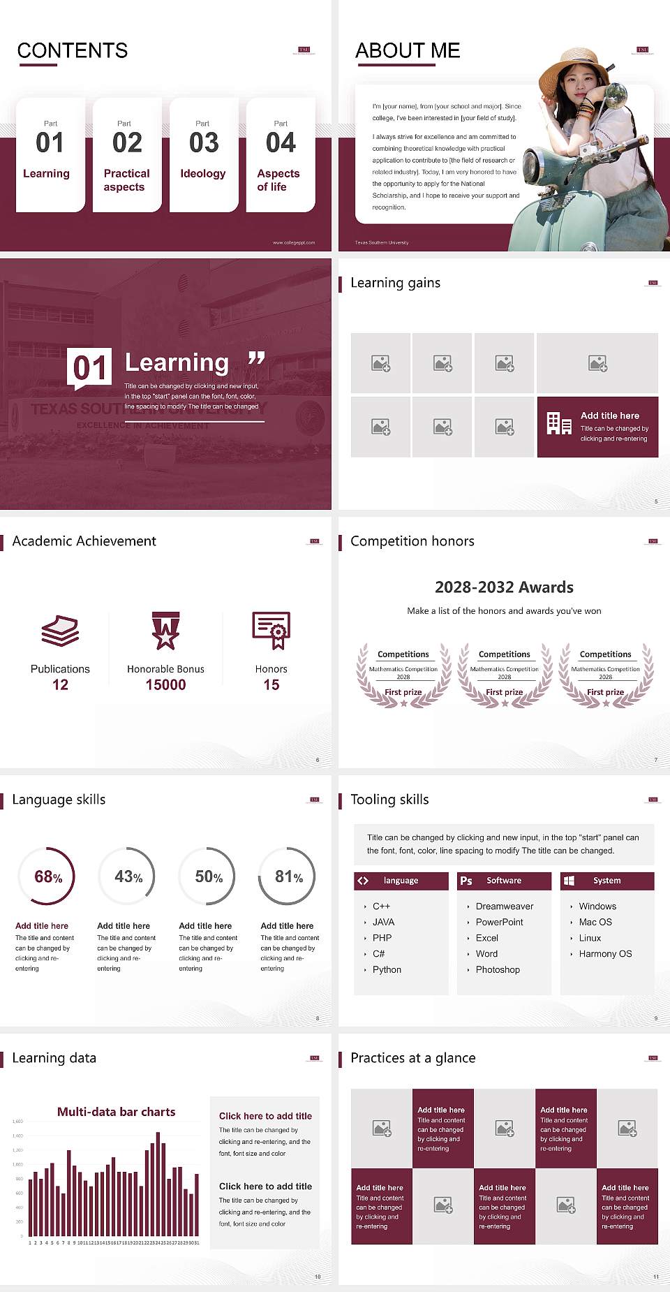 Texas Southern University National Scholarship Defense PPT Template4:3 ratio PPT effect preview image2