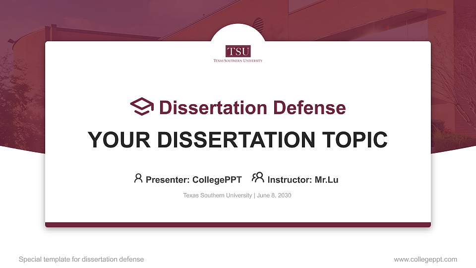 Texas Southern University Graduation Thesis Defense PPT Template16:9 ratio PPT effect preview image