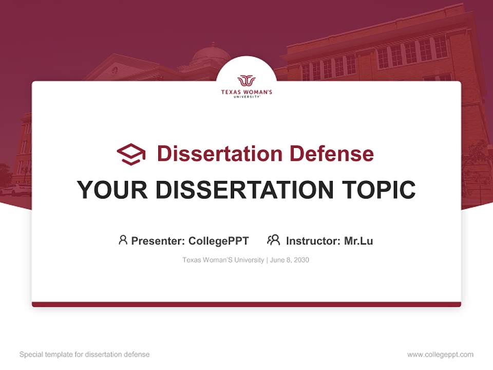 Texas Woman’S University Graduation Thesis Defense PPT Template4:3 ratio PPT effect preview image7