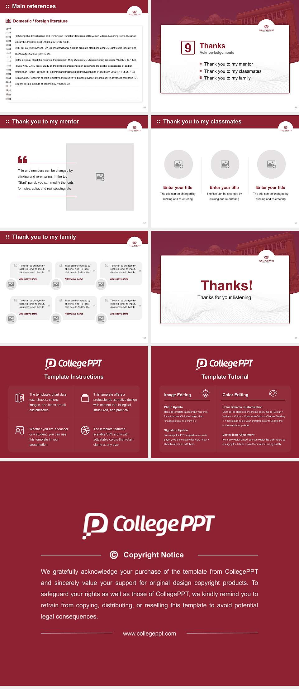 Texas Woman’S University Graduation Thesis Defense PPT Template4:3 ratio PPT effect preview image7