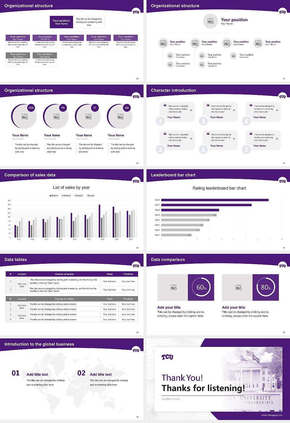Texas Christian University Academic Presentation/Research Findings Report PPT Template16:9 ratio PPT effect preview image4