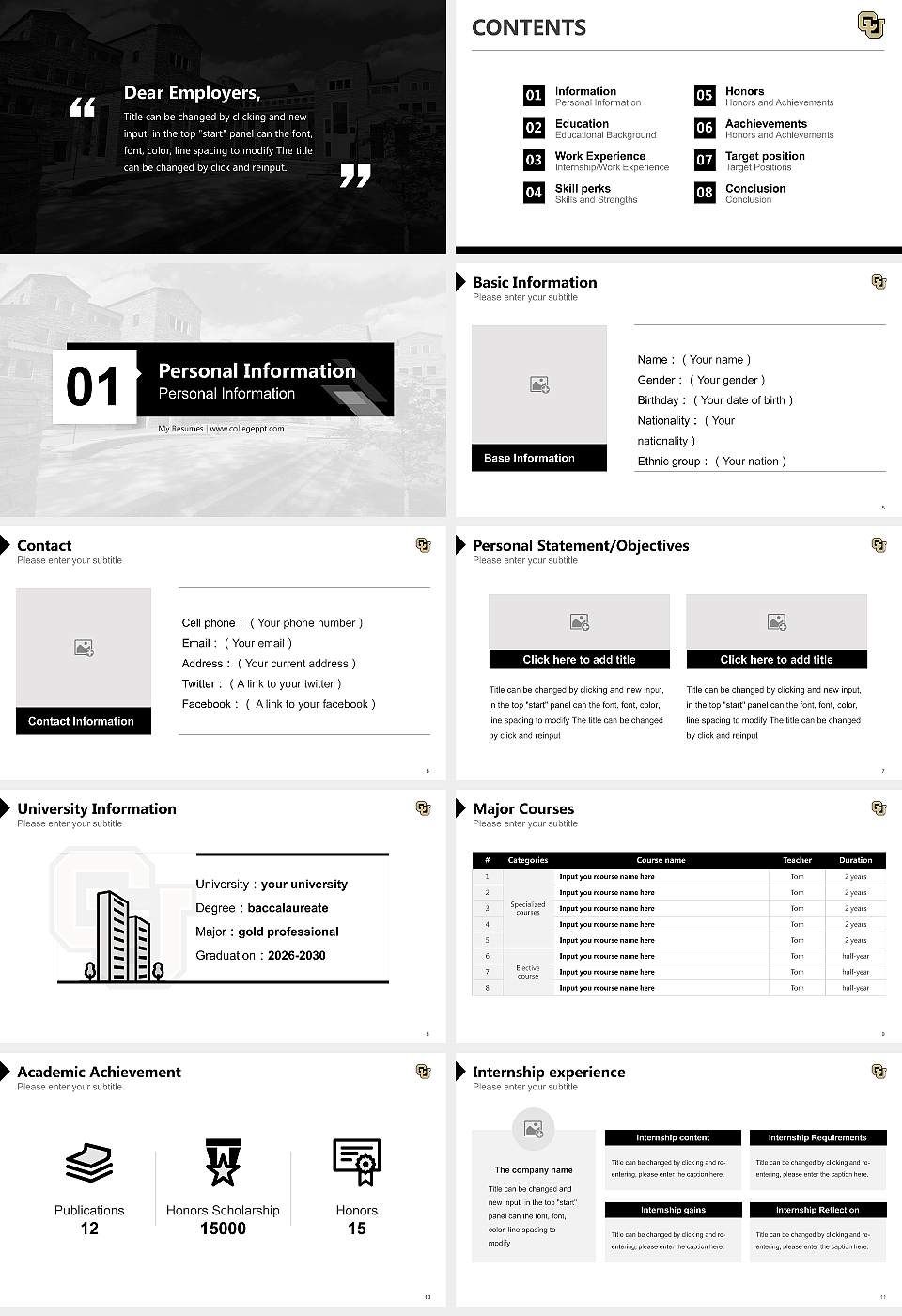 University of Colorado Boulder Resume PPT Template16:9 ratio PPT effect preview image2