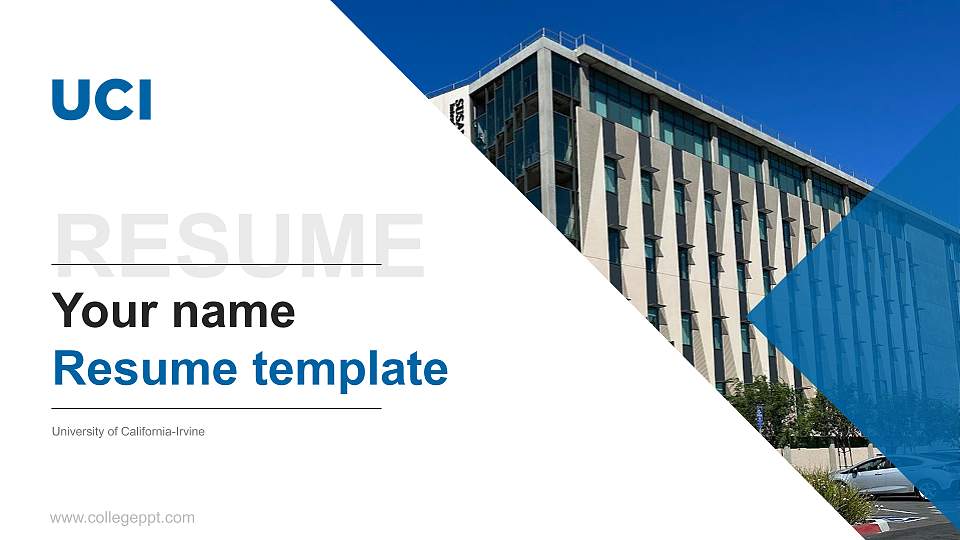 University of California-Irvine Resume PPT Template16:9 ratio PPT effect preview image
