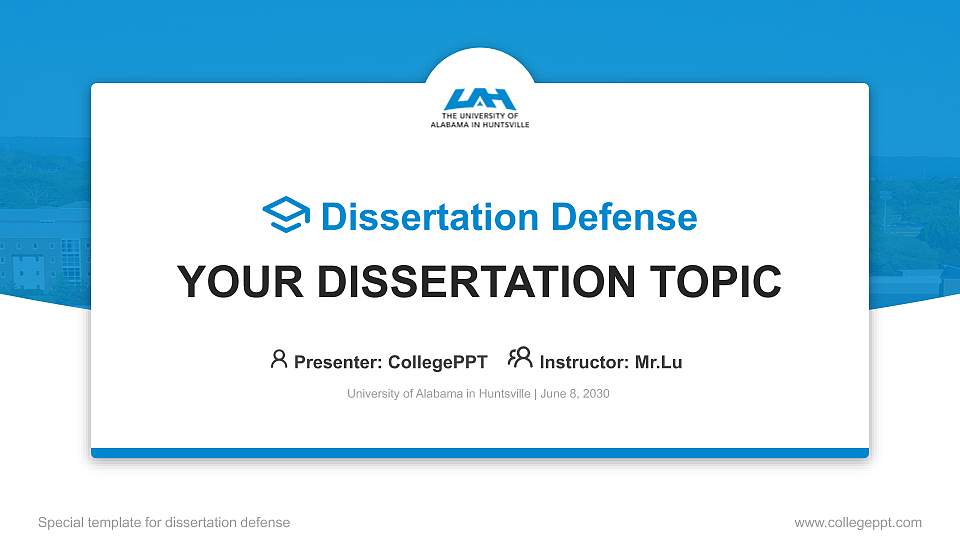 University of Alabama in Huntsville Graduation Thesis Defense PPT Template16:9 ratio PPT effect preview image