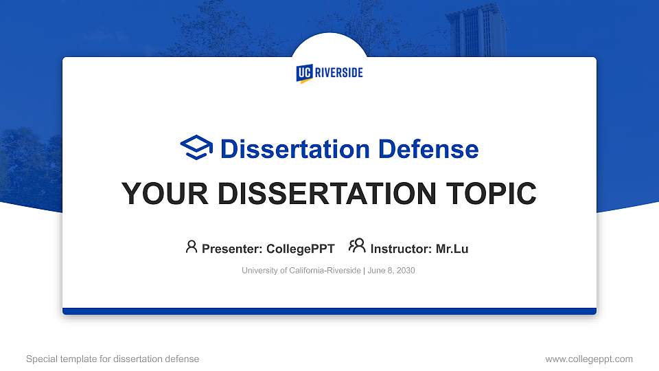 University of California-Riverside Graduation Thesis Defense PPT Template16:9 ratio PPT effect preview image1