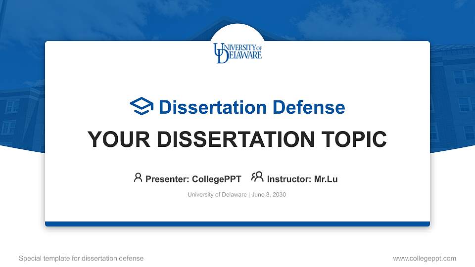 University of Delaware Graduation Thesis Defense PPT Template16:9 ratio PPT effect preview image