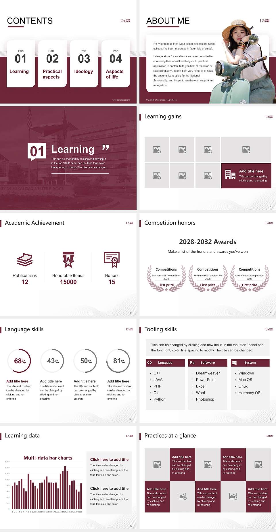 University of Arkansas at Little Rock National Scholarship Defense PPT Template4:3 ratio PPT effect preview image2