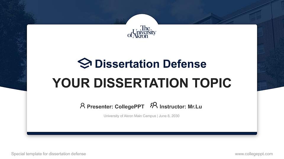 University of Akron Main Campus Graduation Thesis Defense PPT Template16:9 ratio PPT effect preview image