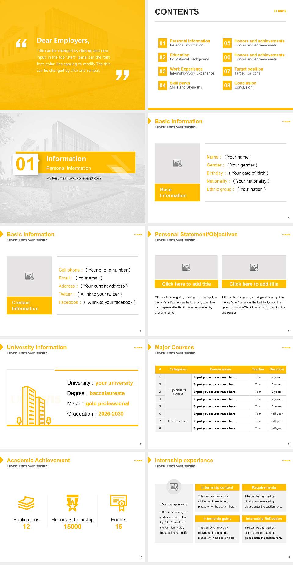 University of California-Davis Resume PPT Template4:3 ratio PPT effect preview image2