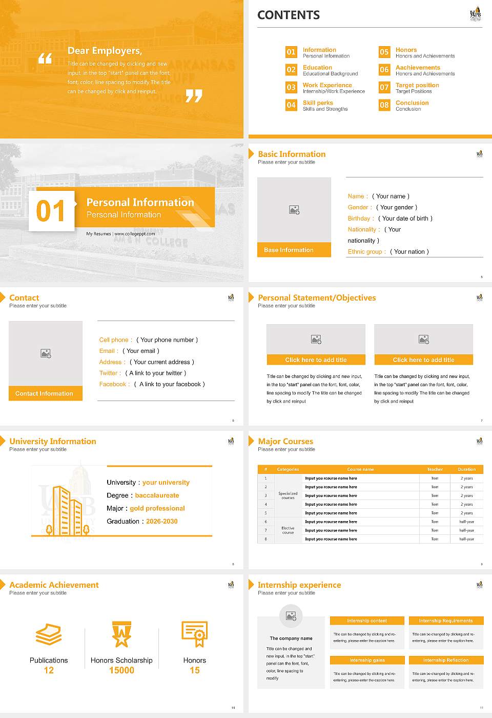 University of Arkansas at Pine Bluff Resume PPT Template16:9 ratio PPT effect preview image2