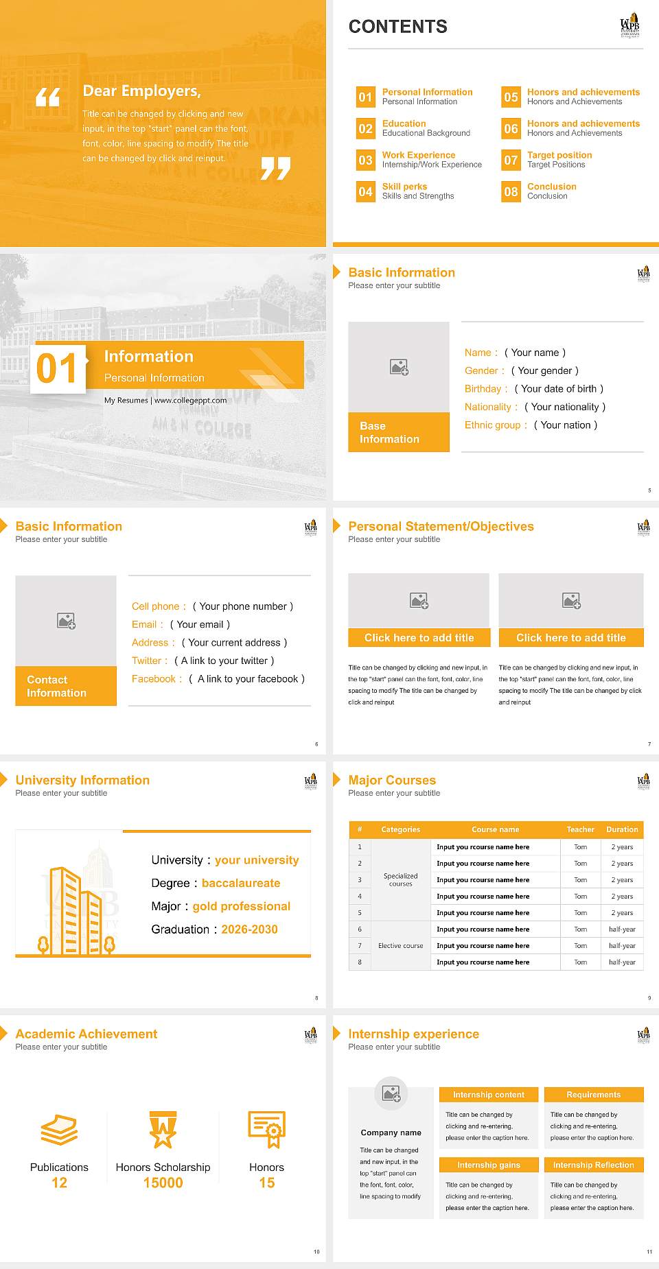 University of Arkansas at Pine Bluff Resume PPT Template4:3 ratio PPT effect preview image2