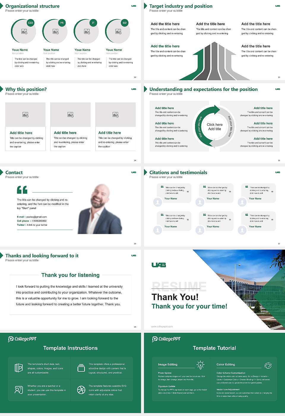 University of Alabama at Birmingham Resume PPT Template16:9 ratio PPT effect preview image4