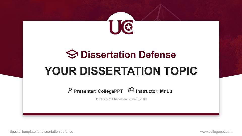 University of Charleston Graduation Thesis Defense PPT Template16:9 ratio PPT effect preview image