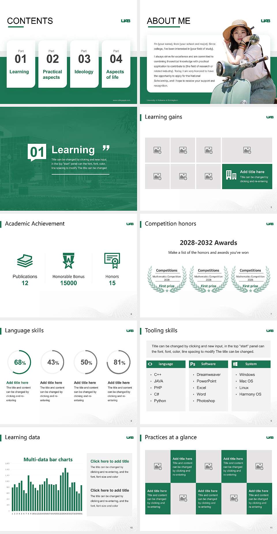 University of Alabama at Birmingham National Scholarship Defense PPT Template4:3 ratio PPT effect preview image2