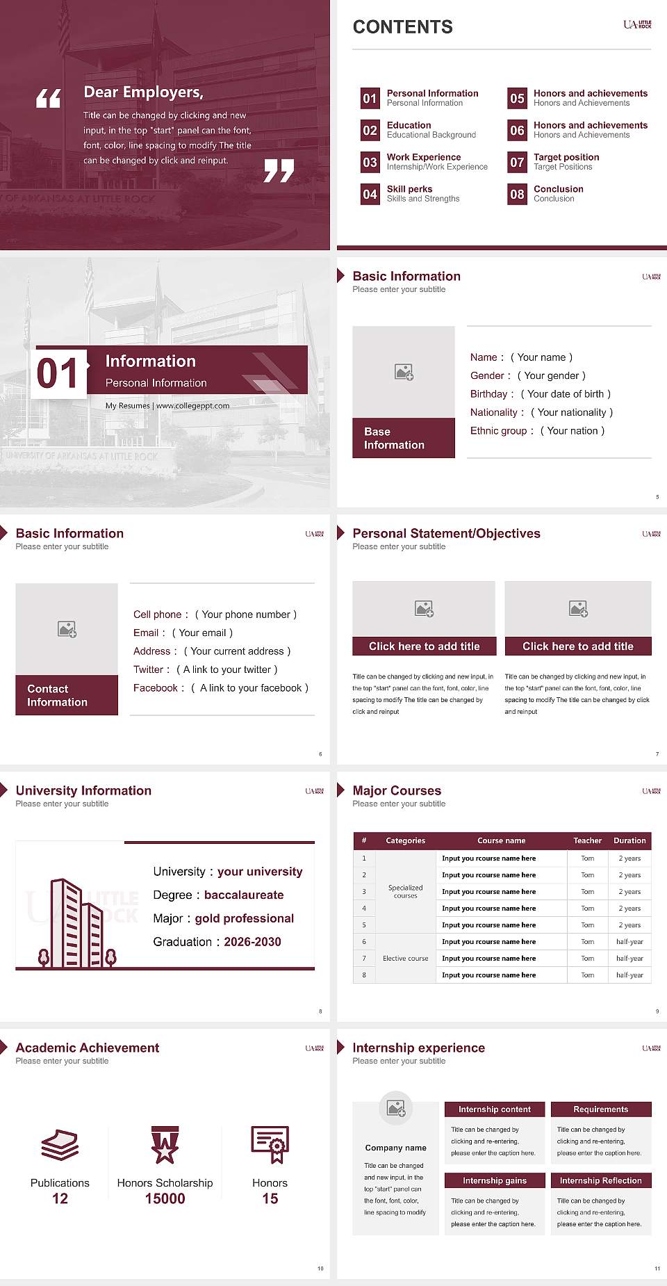 University of Arkansas at Little Rock Resume PPT Template4:3 ratio PPT effect preview image2