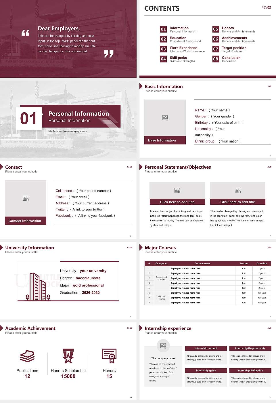 University of Arkansas at Little Rock Resume PPT Template16:9 ratio PPT effect preview image2