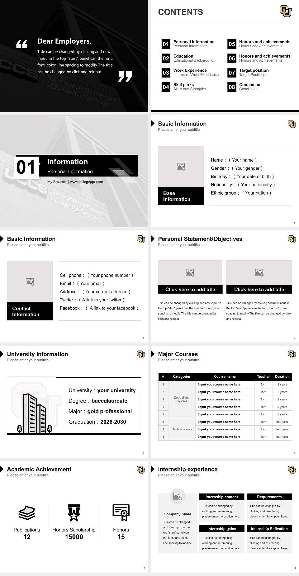 University of Colorado Colorado Springs Resume PPT Template4:3 ratio PPT effect preview image2