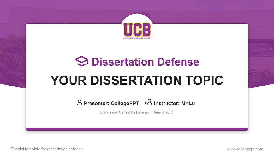 Universidad Central De Bayamon Graduation Thesis Defense PPT Template16:9 ratio PPT effect preview image