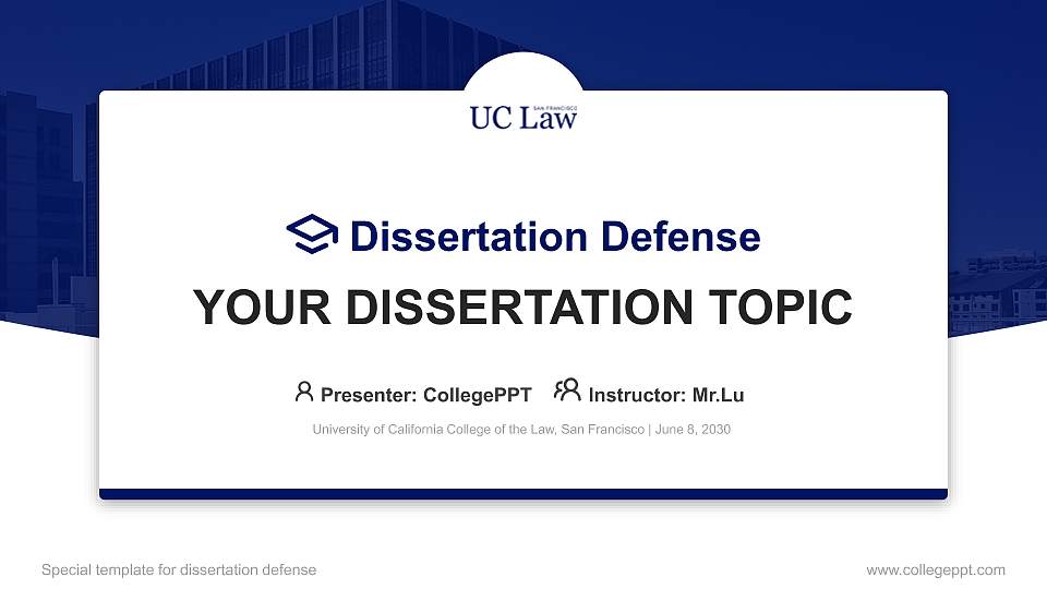 University of California College of the Law, San Francisco Graduation Thesis Defense PPT Template16:9 ratio PPT effect preview image