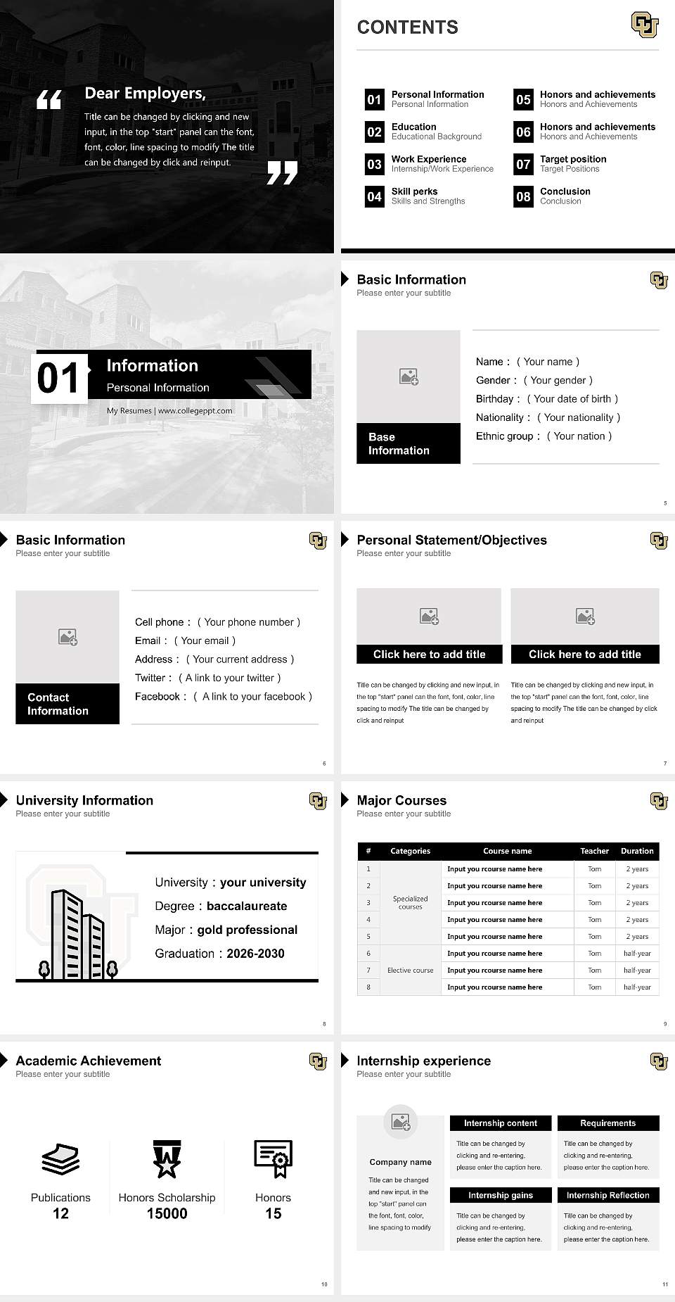 University of Colorado Boulder Resume PPT Template4:3 ratio PPT effect preview image2