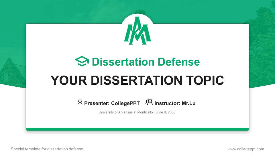 University of Arkansas at Monticello Graduation Thesis Defense PPT Template16:9 ratio PPT effect preview image