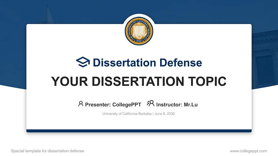 University of California-Berkeley Graduation Thesis Defense PPT Template16:9 ratio PPT effect preview image