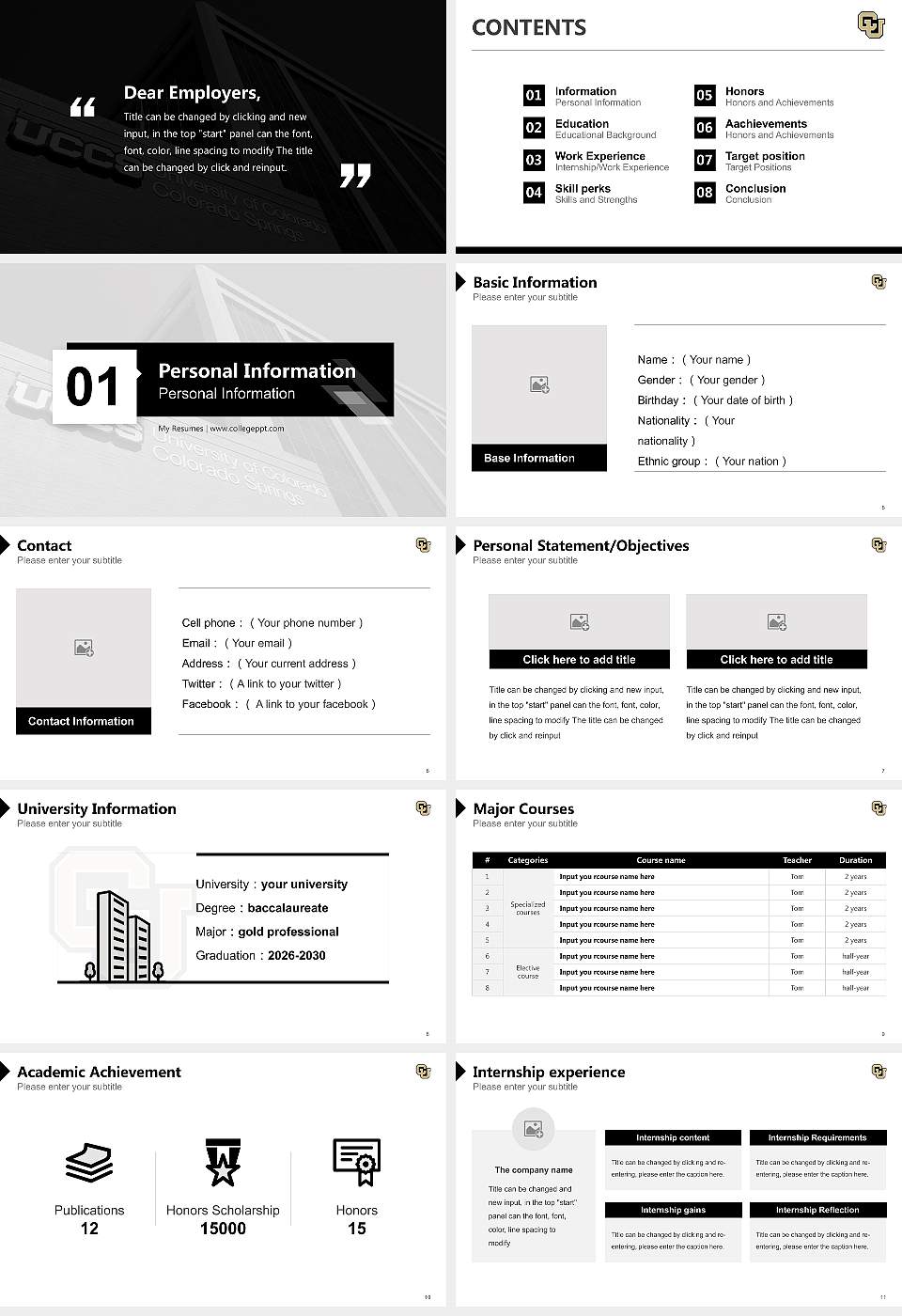 University of Colorado Colorado Springs Resume PPT Template16:9 ratio PPT effect preview image2