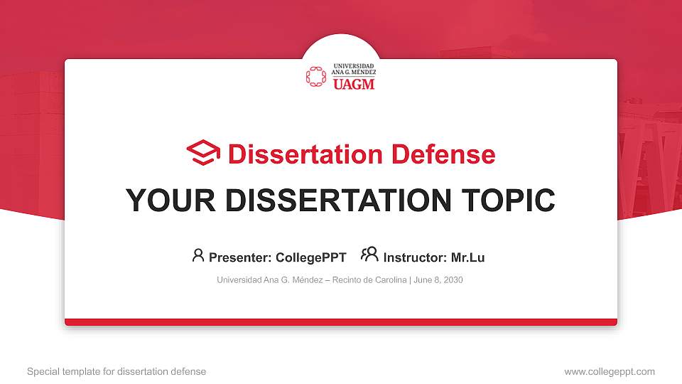 Universidad Ana G. Méndez – Recinto de Carolina Graduation Thesis Defense PPT Template16:9 ratio PPT effect preview image
