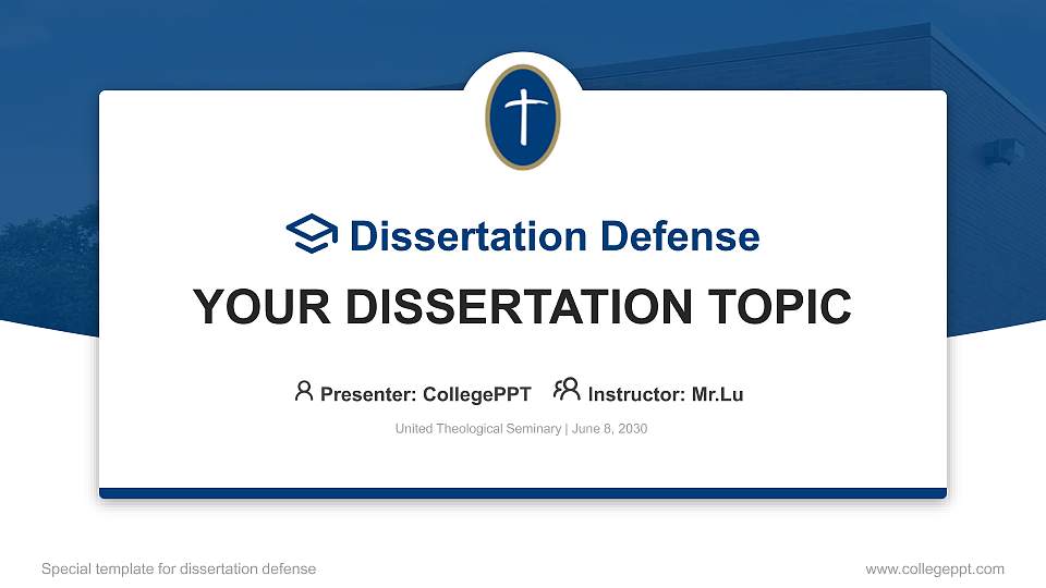 United Theological Seminary Graduation Thesis Defense PPT Template16:9 ratio PPT effect preview image