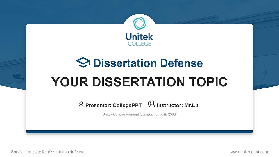 Unitek College Fremont Campus Graduation Thesis Defense PPT Template16:9 ratio PPT effect preview image
