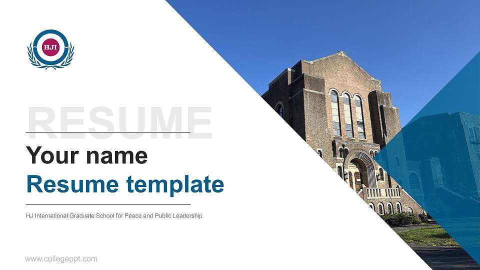 HJ International Graduate School for Peace and Public Leadership Resume PPT Template16:9 ratio PPT effect preview image